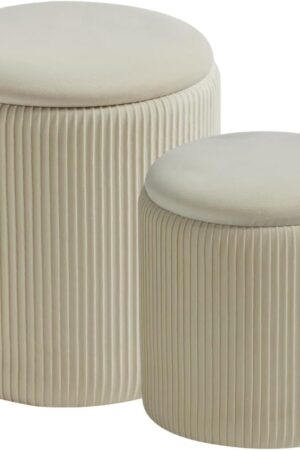 Round Set of 2 Ottoman with Storage-Upholstered Velvet Vanity Stool for Makeup Multifunctional Ottomans Coffee Table Padded Seat Foot Rest for Living Room&Bedroom（White）