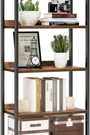 Bookshelf, 5 Tier Bookshelves, Home Office Bookcase Shelf Storage Organizer, Free Standing Storage Shelving Unit for Bedroom, Living Room and Home Office, Vintage