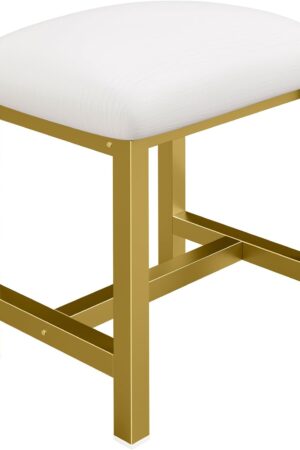 Small Vanity Stool, Cute Vanity Stools with Cushion, White Gold Makeup Vanity Chair for Small Spaces, Living Room, Bedroom, Bathroom, Entryway, Ottoman Foot Rest for Couch