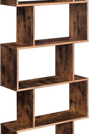 Bookcase, 5-Tier Bookshelf, Display Shelf and Room Divider, Freestanding Decorative Storage Shelving, Rustic Brown , 27.6”L x 9.4”W x 62.6”H (70 x 24 x 159 cm)