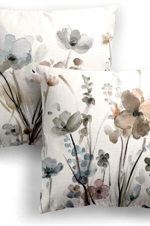 Flower Throw Pillow Covers 20x20 Set of 2, Cozy Flowers Pillow Cushion Cases, Modern Decorative Square Pillowcases for Sofa Couch Bedroom Living Room Car Seat