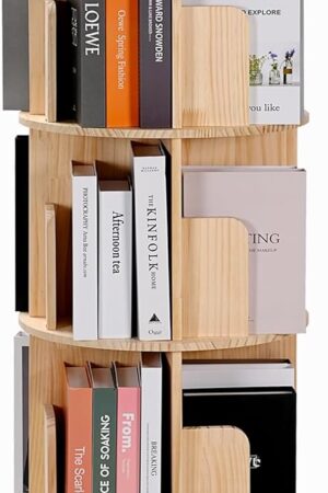 Rotating Bookshelf, 360 Display Corner Bookshelf for Small Space, 5 Tier Floor Standing Bookcase Storage Rack, Wood Narrow Organizer for Bedroom, Living Room, Study Room, Kids&Adults Solid