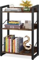 Book Shelf Small Bookshelf: 3-Tier Wood Bookcase Industrial Bookshelf with Edge Protection Metal Narrow Bookcase Storage Organizer Display Rack for Bedroom Home Office (Rustic Brown)