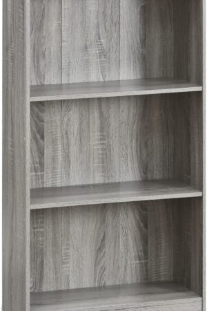 Basic 3-Tier Bookcase Storage Shelves, French Oak Grey
