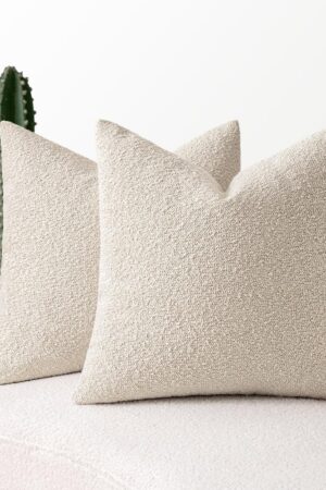 20x20 Inch Decorative Pillow Covers for Couch Bed Set of 2 Textured  Neutral Throw Pillows Natural Beige Accent Solid Cushion Pillowcase Cozy Soft Chair Sofa Livingroom Home Decor