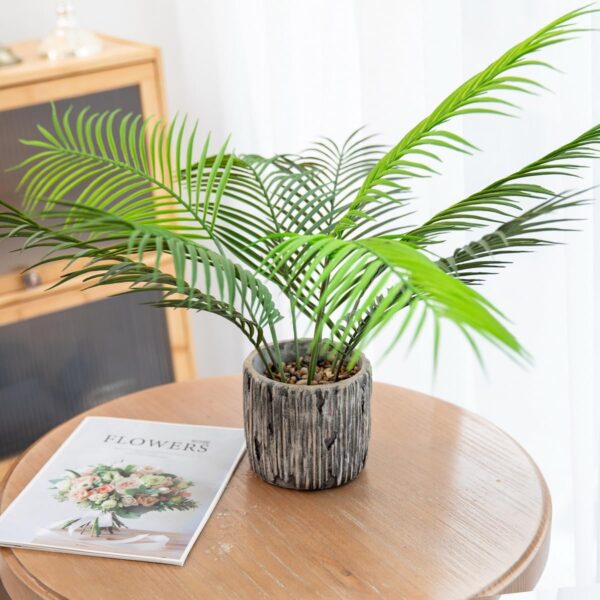2 Ft Fake Palm Plant Real Touch Faux Tropical Palm Tree  Small Artificial  Houseplant in Striped Cement Planter for Home Living Room Decor Housewarming Gift - Image 2