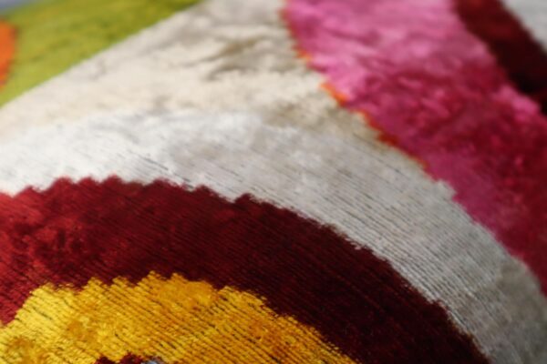 Handmade Multi-Color Rainbow Silk Velvet Throw Pillow – 16x24 Inch, Naturally Dyed, Decorative Accent Cushion with Down Feather Insert – Luxury Bohemian Ikat Pattern for Sofa & Bed - Image 2