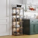 5 Tier Bookcase with Charging Station, Small Bookshelf Industrial Bookcase Storage Shelf, Organizer for /Movie/Book Displaying, Bookshelves for Bedroom Office Living Room