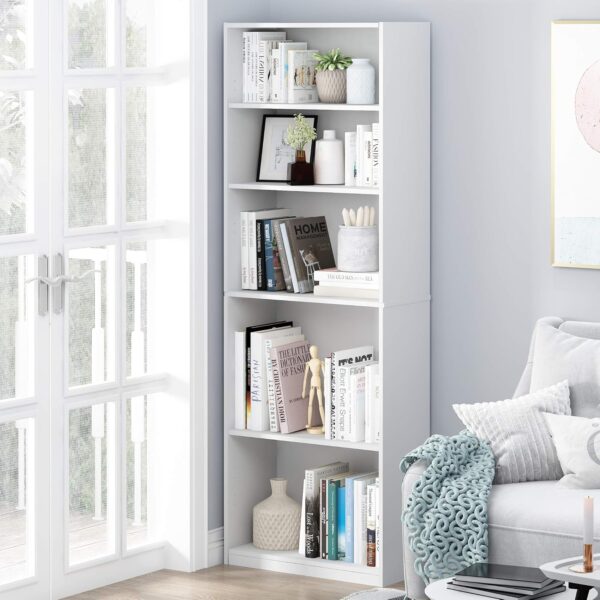 5-Shelf Bookcase, 5-Tier, White - Image 2