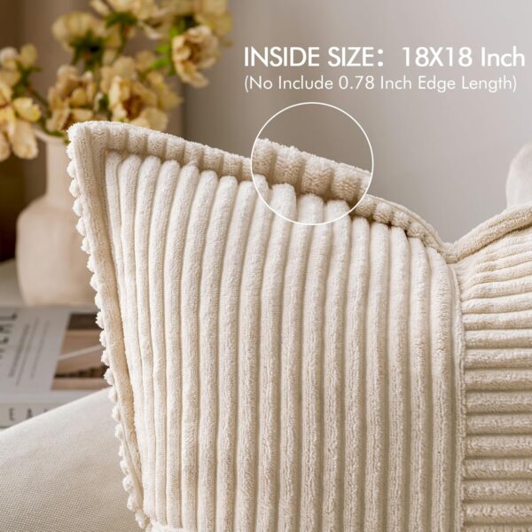 Corduroy Pillow Covers with Splicing Set of 2 Super Soft Boho Striped Pillow Covers Broadside Decorative Spring Throw Pillows for Couch Cushion Livingroom 18x18 inch, Beige - Image 2