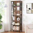 Tall Bookshelf, 7-Tier Book Shelf, Rustic Wood Metal Bookshelves and Bookcases, Freestanding and Industrial Open Bookcase for Home Office, Living Room and Bedroom, Vintage Brown