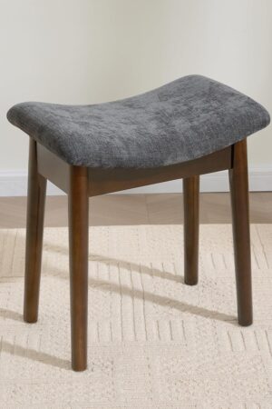 Vanity Stool with Saddle Cushion, 18 Inch Makeup Vanity Chair for Living Room, Morden Foot Stool Ottoman Piano Bench, Upholstered Vanity Bench Seat for Bedroom, Dark Grey