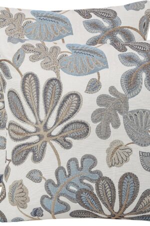 Set of 2 Jacquard Tropical Leaf Pattern Throw Pillow Covers Decorative Pillowcase 20X20 Inches,Blue Cream