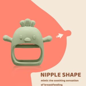 2 Packs Baby Teething Toy for 0-6 6-12 Months, Food Grade Silicone Teething Mitten, Anti Dropping Wrist Hand Teethers Baby Chew Toys for Sucking Needs, BPA Free (Green & Caramel)