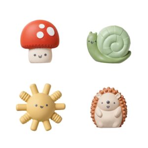 Water-Squirting Sensory Bath Toys – Soft, Textured & Easy to Squeeze for Babies & Toddlers – Characters for Fun & Motor Skill Development - Set of 4 Includes Sun, Snail, Mushroom & Hedgehog