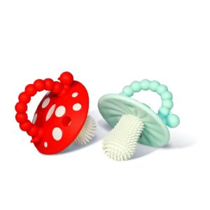 Teether – Soft Silicone Teething Toy for Infants & Babies 3M+, Massaging Bristles for Teething Relief, Hands-Free & Easy to Hold, Sensory Development, BPA-Free - Great Gift - Red/Blue