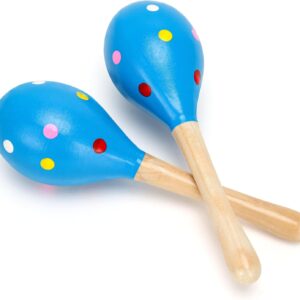 2 Pcs Maracas, Hand Percussion Rattles for Kids, Wooden Rumba Shaker Hand Musical Instruments with Clear Rhythm for Kids Adults Playing (Blue)