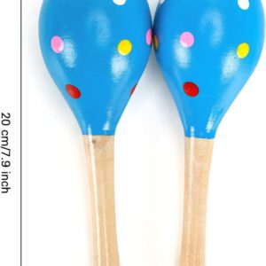 2 Pcs Maracas, Hand Percussion Rattles for Kids, Wooden Rumba Shaker Hand Musical Instruments with Clear Rhythm for Kids Adults Playing (Blue)