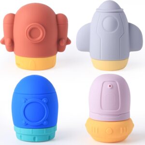 Silicone Baby Bath Toy Set for Infants 6-12 Months, Bathtub Toys for Toddlers 1-3,Mold Free Squirty Pool Toy, Dishwasher Safe 4 Pack