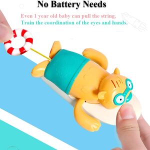Pull String Baby Bath Toy Pull & Go Beaver Cute Surfing Beaver Swimming Beaver Windup Clockwork Bathtub Toy for Toddlers (Blue)