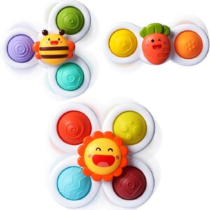 3PCS Pop Suction Cup Spinner Toys for 1 Year Old Boy Girl|Novelty Spinning Tops Toddler Toys Age 1-2|Sensory Baby Bath Toy for Toddlers 1-3|12 18 Months Boy Birthday Gift for Infant