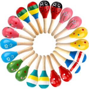 20 Pack Mini Wooden Festival Maracas, Kids Baby Rattles Egg Shaker, Shaker Sand Hammer Toy Noisemaker for Party Favors, Musical Fun, Birthday Parties, Carnivals