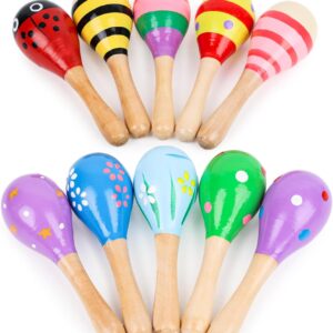 10PCS Mini Wooden Maracas, Maracas for Toddler Musical Instruments Wooden Shakers Baby Musical Toys Infant Learning Toys
