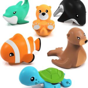 Mold Free Bath Toys, 6 Pack | Sealed, No Hole Bath Toys Design Keeps Moisture Out | Soft, Squeezable & Float on Water | Easy-Grip Baby & Toddler Bath Toy Set | Great Baby Pool Toys