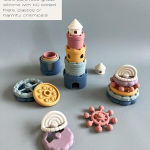 Baby Stacking Toys - Teething Toys - Stacking Cups - Food-Grade Silicone Teethers - 6+ Months - Soft Bath Toy